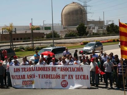 Una imagen de la concentración de protesta de los trabajadores de Vandellòs 2.