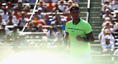 Nadal celebra un punto durante el partido contra Mahut.