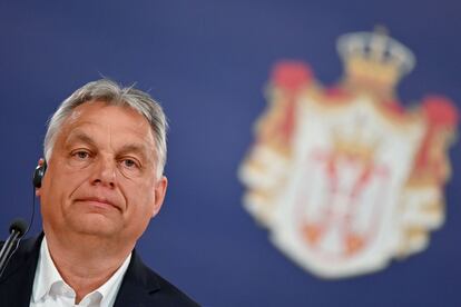 Viktor Orbán, este viernes durante una conferencia de prensa en Belgrado.