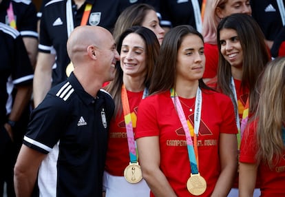 Luis Rubiales, durante la recepción a las campeonas del mundo en Moncloa, el pasado martes.