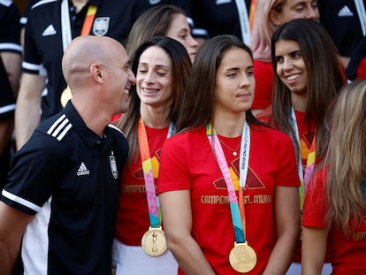 Luis Rubiales, durante la recepción a las campeonas del mundo en Moncloa, el pasado martes.