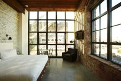 Quarto do hotel The Wythe, em Nova York.