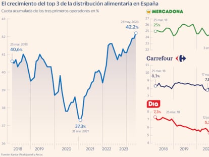 Mercadona, Carrefour y Lidl ya copan el 42% de la venta de alimentos en España