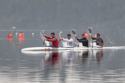 Saúl Craviotto, Carlos Garrote, Carlos Arévalo y Cristian Toro, la semana pasada en Trasona durante los selectivos del K4-500.