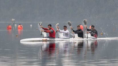 Saúl Craviotto, Carlos Garrote, Carlos Arévalo y Cristian Toro, la semana pasada en Trasona durante los selectivos del K4-500.