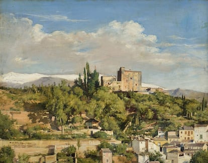 El paisaje de la ciudad de Granada, como esta 'Vista de Torres Bermejas' h. 1887, fue también habitual en su producción artística.