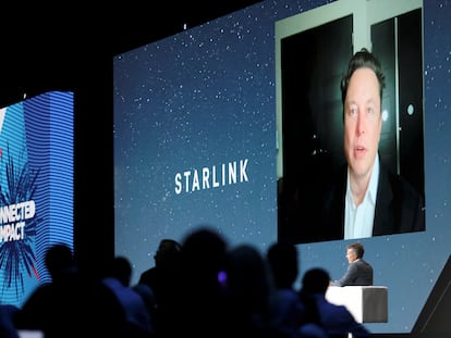 El fundador de Tesla y SpaceX, Elon Musk, en una videoconferencia en el Mobile World Congress.