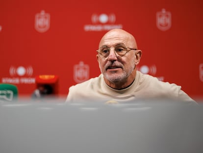 Luis De la Fuente, durante la rueda de prensa en el Estadio Olímpico de Londres.