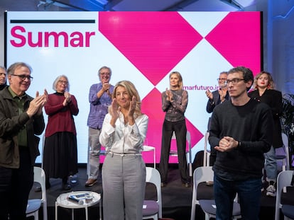 Yolanda Díaz en el acto de Sumar en el Espacio Rastro de Madrid, este jueves.