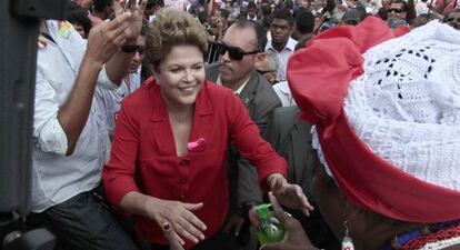 Dilma Rousseff en campa&ntilde;a por Salvador de Bah&iacute;a el 9 de octubre.