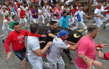 Runners at the the seventh bullrun of the San Fermin festival on Friday.