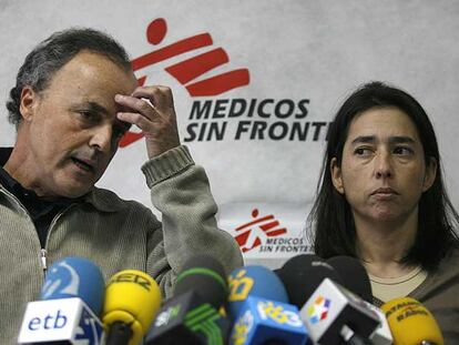 Carlos Ugarte y la presidenta de MSF en España, Paula Farias, durante la rueda de prensa que ofrecieron el viernes pasado en Madrid.
