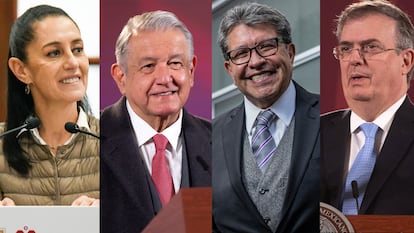 La jefa de Gobierno Claudia Sheinbaum, el presidente Andrés Manuel López Obrador, el jefe de la Junta de Coordinación Política del Senado, Ricardo Monreal y el secretario de Relaciones Exteriores, Marcelo Ebrard