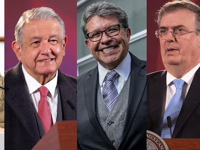 La jefa de Gobierno Claudia Sheinbaum, el presidente Andrés Manuel López Obrador, el jefe de la Junta de Coordinación Política del Senado, Ricardo Monreal y el secretario de Relaciones Exteriores, Marcelo Ebrard