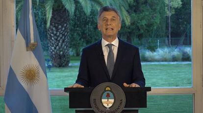 Macri, durante un mensaje a Argentina.