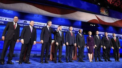 Los 10 participantes antes del inicio del debate, este miércoles.