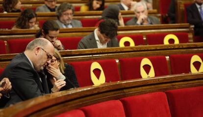 La bancada independentista en el Parlamento  este jueves.