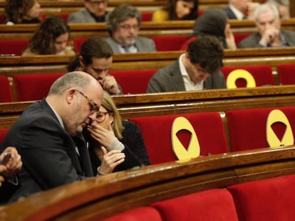 La bancada independentista en el Parlamento  este jueves.