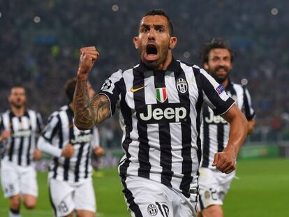 Tévez celebra un gol al Madrid a les semifinals de la Champions.