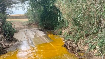 El vertido de aceite que ha afectado este sábado a la riera Seca, en Santa Perpètua de Mogoda.
