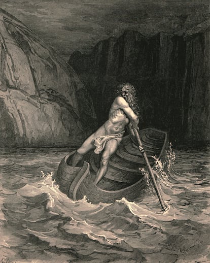 'Caronte en el río Aqueronte', ilustración de Gustave Doré que representa al barquero del Hades, el inframundo griego, realizada para la primera parte de la 'Divina comedia', de Dante, dedicada al ‘Infierno’. 