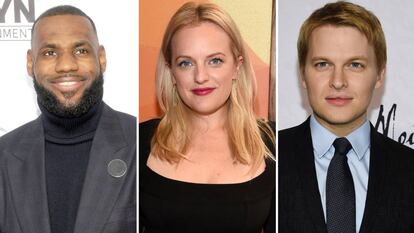 De izquierda a derecha: LeBron James, Elizabeth Moss y Ronan Farrow. 