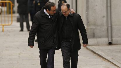 Josep Rull y Jordi Turull este viernes a su llegada a la sede del Tribunal Supremo en Madrid.