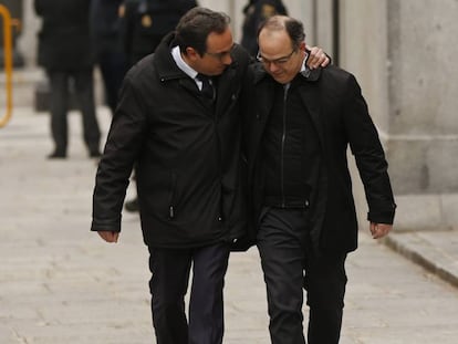Josep Rull y Jordi Turull este viernes a su llegada a la sede del Tribunal Supremo en Madrid.