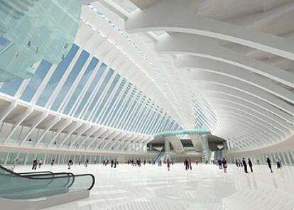 Un aspecto del diseño de Santiago Calatrava para la terminal de transportes de la <i>zona cero</i>.