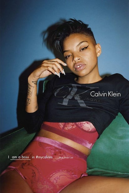 Slick Woods en su primera campaña para Calvin Klein en 2016.