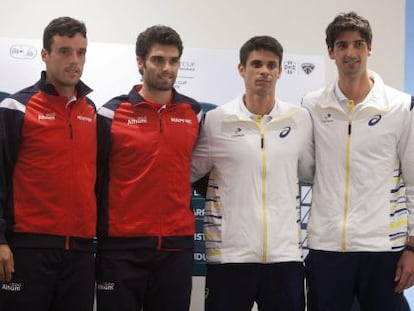 Roberto Bautista y Pablo Andújar acompañados de los brasileños Rogerio Dutra Silva y Thomaz Belluci.  