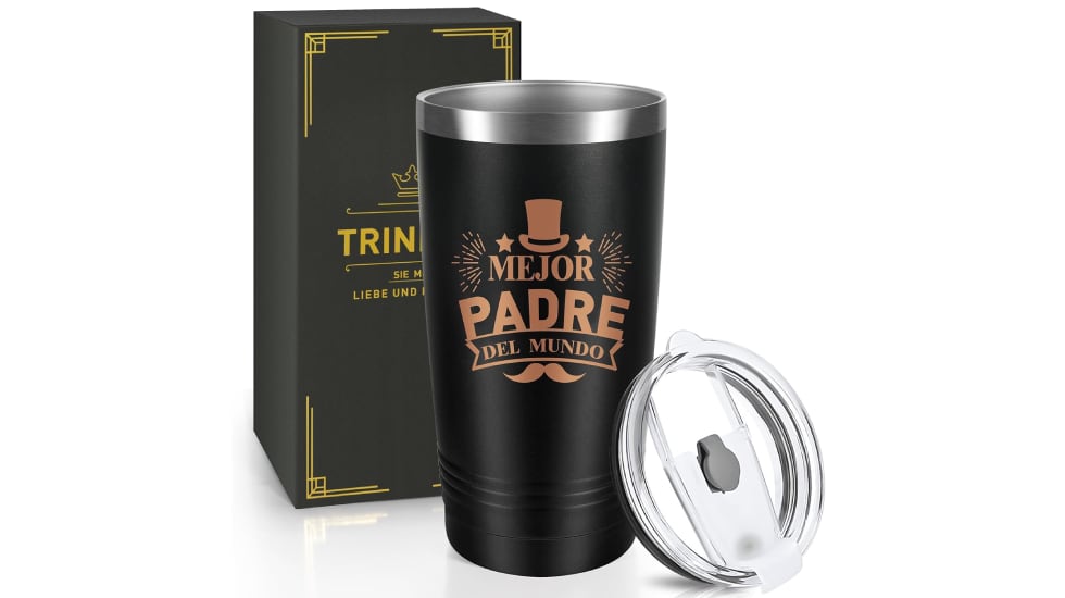 Termo para el café con 380 ml de capacidad y mensaje personalizado.