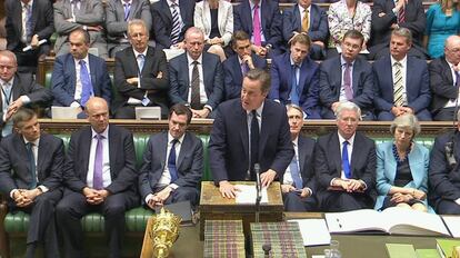 El primer ministro brit&aacute;nico, David Cameron, ayer durante su comparecencia ante el Parlamento.