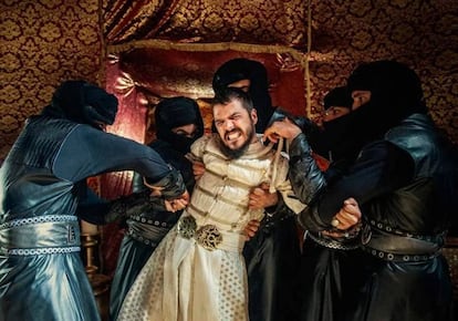 A still image from a Turkish TV series depicts the execution of Suleiman the Magnificent’s son. 
