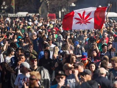 Manifestación por la legalización de la marihuana en Canadá.