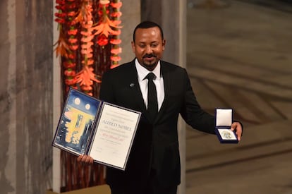 Abiy Ahmed durante la ceremonia de recogida del Premio Nobel de la Paz, el 10 de diciembre de 2019 en Oslo.