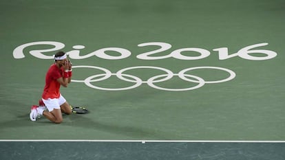 Nadal, tras conseguir el oro en dobles masculino. 