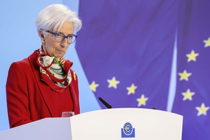 Christine Lagarde at the news conference this Thursday.