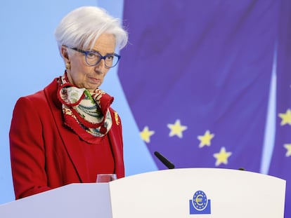 Christine Lagarde, durante la conferencia de prensa de este jueves.