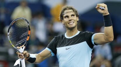 Nadal celebra su triunfo contra Wawrinka.