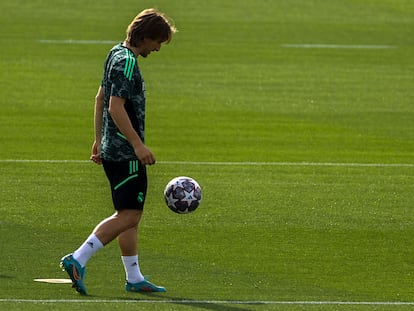 Luka Modric, este lunes, en el último entrenamiento antes del partido contra el City.