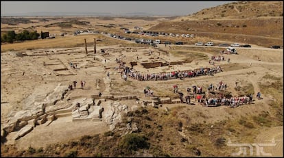 Vista aérea del yacimiento de Los Bañales, en Uncastillo (Zaragoza).