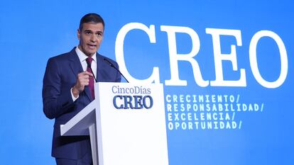 Pedro Sánchez, este lunes durante su intervención en el foro económico CREO 2024, organizado por el diario 'Cinco Días'.