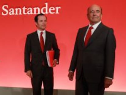 El consejero delegado de Santander, Javier Marín; junto al presidente Emilio Botín.