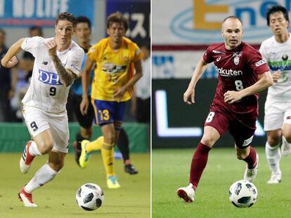 Torres e Iniesta, durante su debut en la liga japonesa.