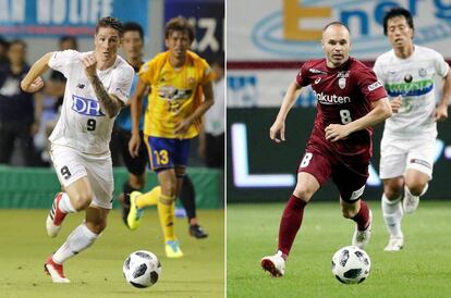 Torres e Iniesta, durante su debut en la liga japonesa.