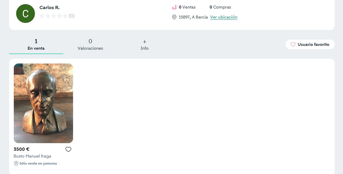 Anuncio de una escultura de Fraga en Wallapop.