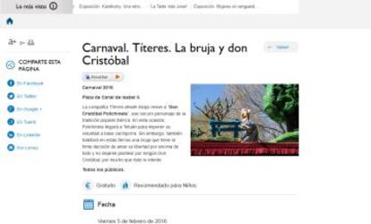 Web del Ayuntamiento recomendando la actividad para niños.