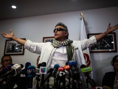 Jesús Santrich en una conferencia de prensa en mayo.