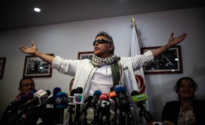 Jesús Santrich en una conferencia de prensa en mayo.